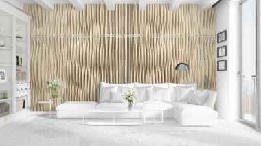 Modern parlak iç. 3D render