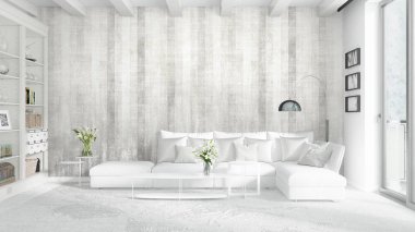 Modern parlak iç. 3D render