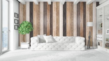 Modern parlak iç. 3D render