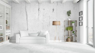 Modern parlak iç. 3D render