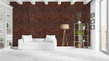 Modern parlak iç. 3D render