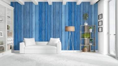 Modern parlak iç. 3D render