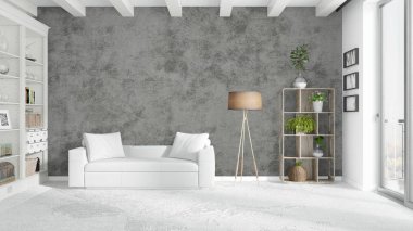 Modern parlak iç. 3D render