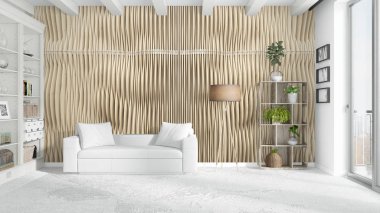 Modern parlak iç. 3D render