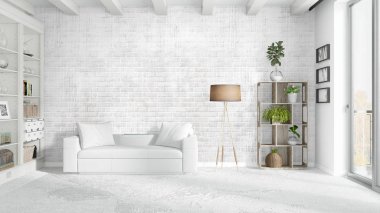 Modern parlak iç. 3D render