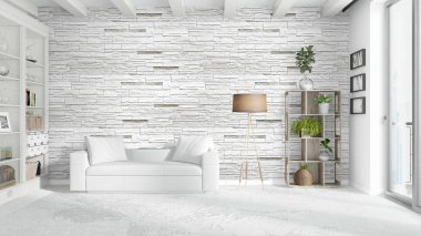 Modern parlak iç. 3D render