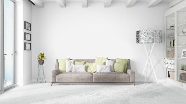 Modern parlak iç. 3D render