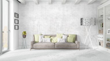 Modern parlak iç. 3D render