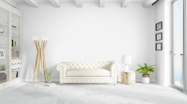 Modern parlak iç. 3D render