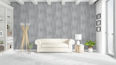 Modern parlak iç. 3D render