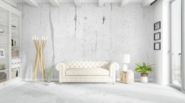 Modern parlak iç. 3D render