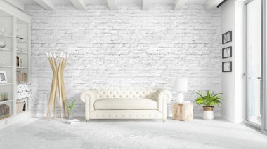 Modern parlak iç. 3D render