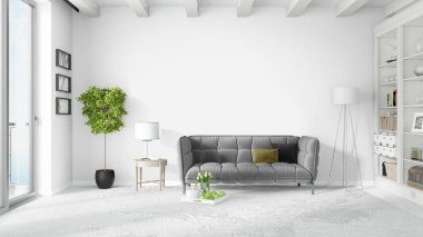 Modern parlak iç. 3D render