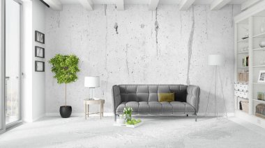 Modern parlak iç. 3D render