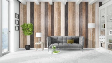 Modern parlak iç. 3D render