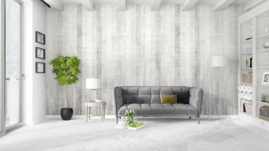 Modern parlak iç. 3D render