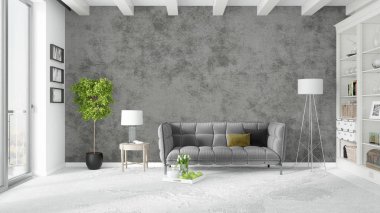 Modern parlak iç. 3D render