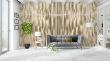 Modern parlak iç. 3D render