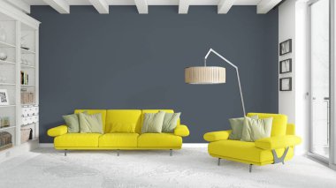 Modern parlak iç. 3D render