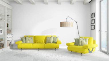 Modern parlak iç. 3D render