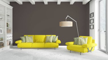 Modern parlak iç. 3D render