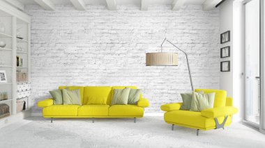 Modern parlak iç. 3D render