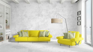 Modern parlak iç. 3D render