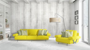Modern parlak iç. 3D render