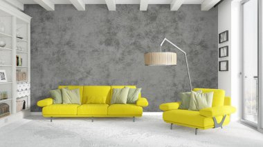 Modern parlak iç. 3D render