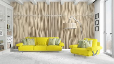 Modern parlak iç. 3D render