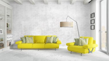 Modern parlak iç. 3D render