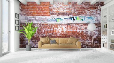 Modern parlak iç. 3D render