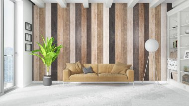 Modern parlak iç. 3D render