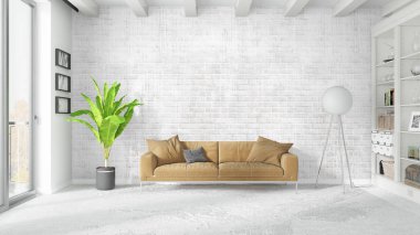 Modern parlak iç. 3D render