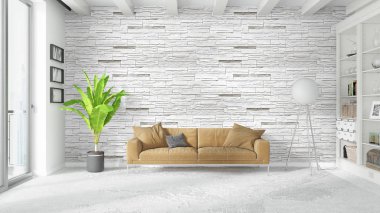 Modern parlak iç. 3D render