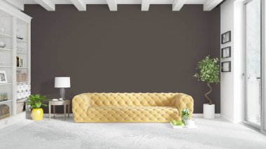 Modern parlak iç. 3D render