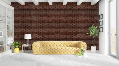 Modern parlak iç. 3D render