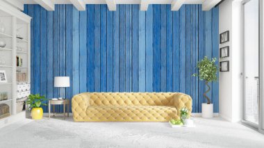 Modern parlak iç. 3D render