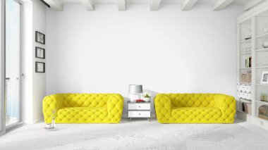 Modern parlak iç. 3D render