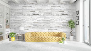 Modern parlak iç. 3D render