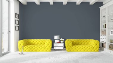 Modern parlak iç. 3D render