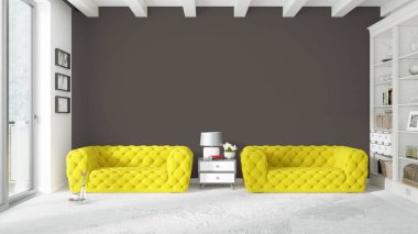 Modern parlak iç. 3D render