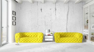 Modern parlak iç. 3D render