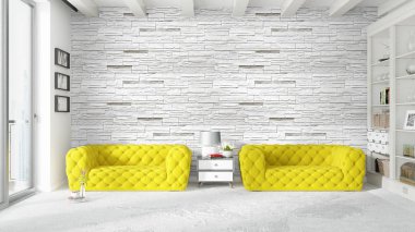 Modern parlak iç. 3D render