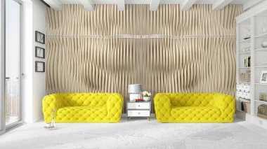 Modern parlak iç. 3D render