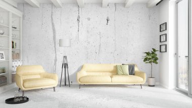 Modern parlak iç. 3D render