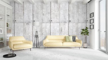 Modern parlak iç. 3D render