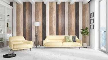 Modern parlak iç. 3D render