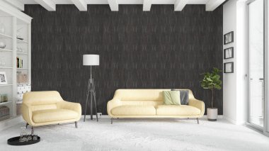 Modern parlak iç. 3D render