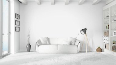 Modern parlak iç. 3D render